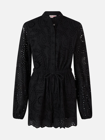 Woman black Sangallo lace cotton playsuit Julian