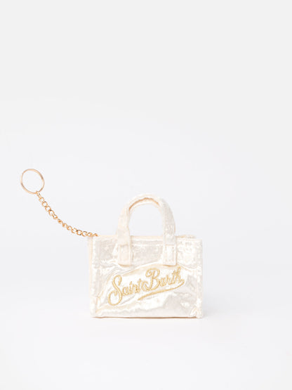 White chenille fabric Key Holder with logo embroidery