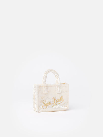 White chenille fabric Key Holder with logo embroidery
