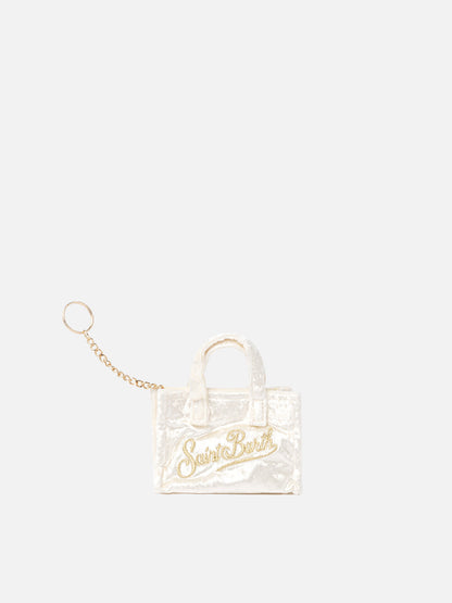 White chenille fabric Key Holder with logo embroidery