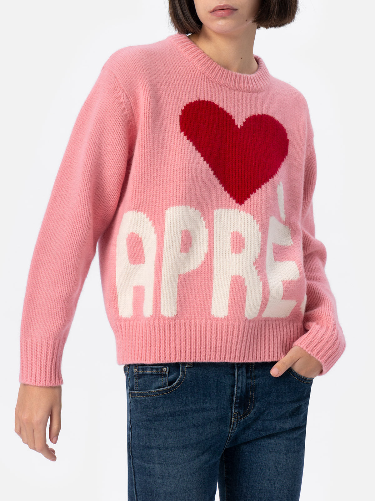 Woman pink fair isle sweater Kyla with Apres Ski jacquard
