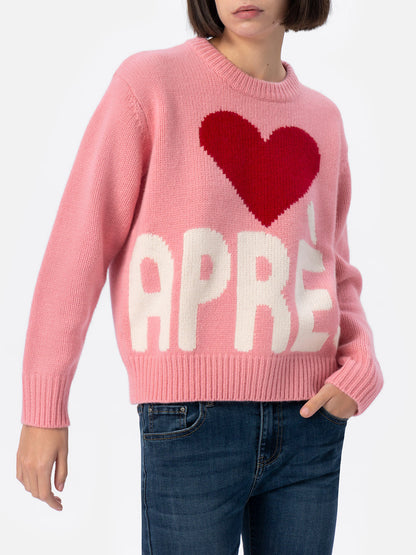 Woman pink fair isle sweater Kyla with Apres Ski jacquard