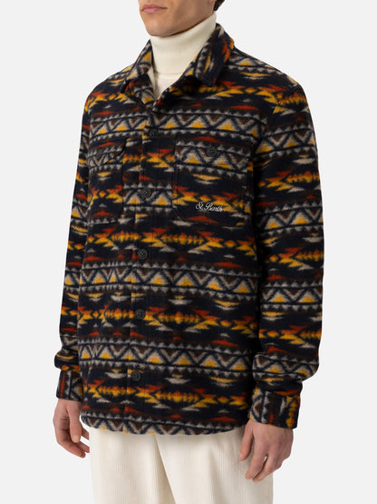 Man wool blend overshirt Landeck with navajo plaid print