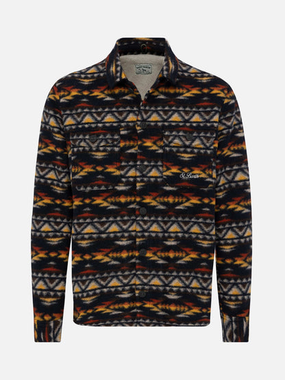 Man wool blend overshirt Landeck with navajo plaid print