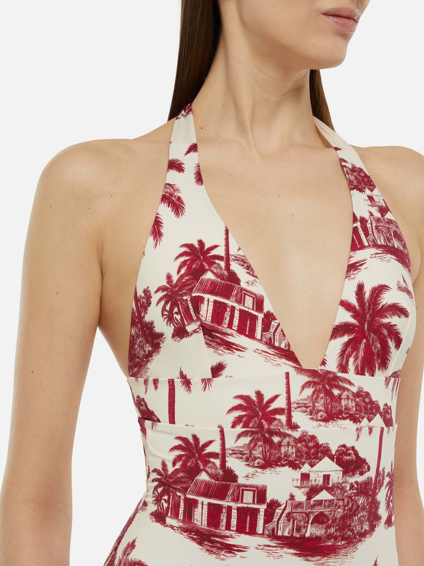 Marylin one-piece swimsuit with toile de jouy print | AI CO-CREATED DESIGN BY RICKDICK - POWERED BY RED-EYE