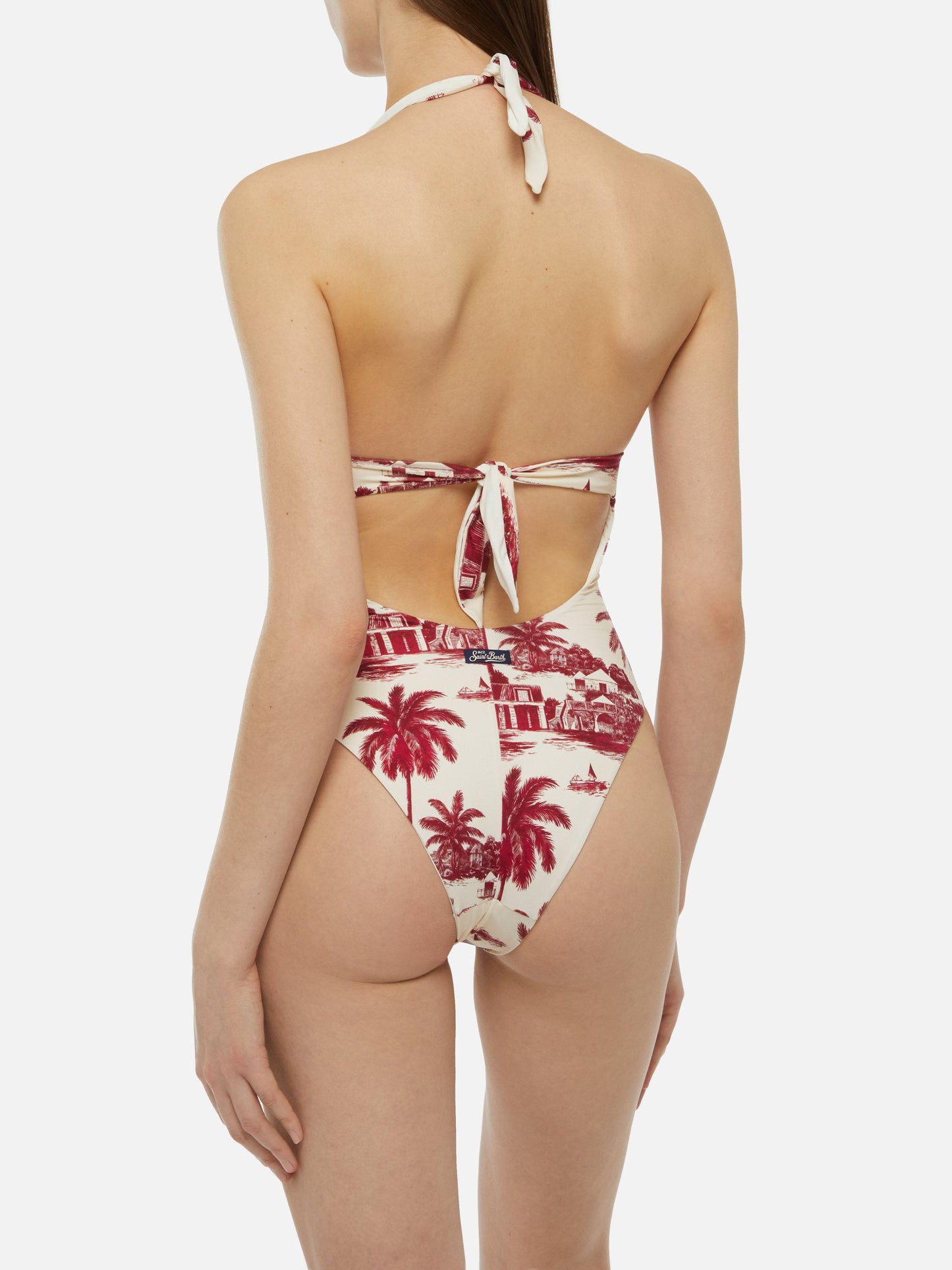 Marylin one-piece swimsuit with toile de jouy print | AI CO-CREATED DESIGN BY RICKDICK - POWERED BY RED-EYE