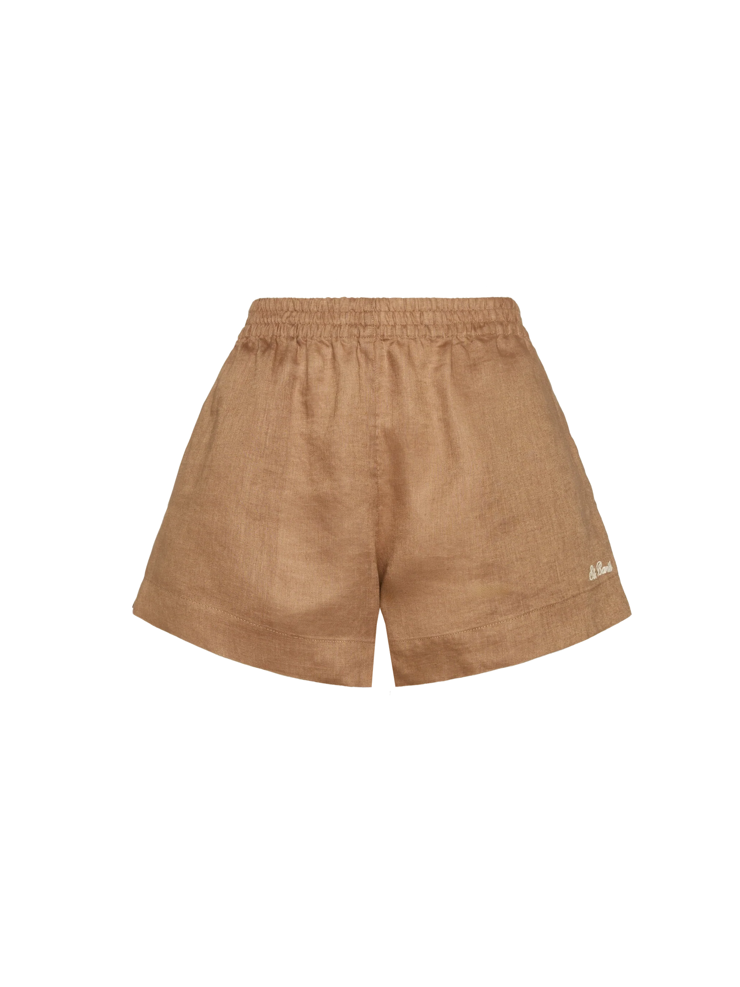 Meave camel brown linen pull up shorts