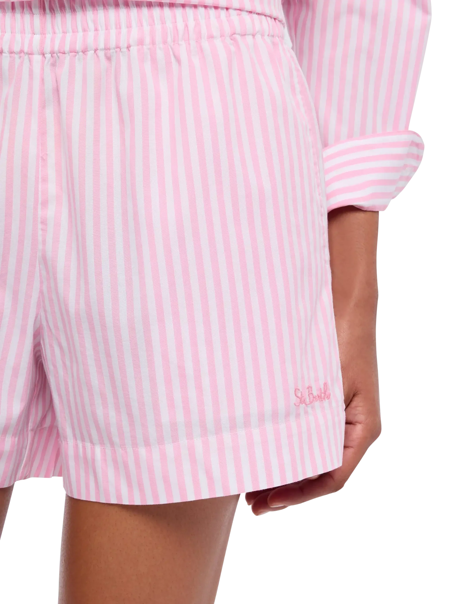 Meave cotton poplin pull up shorts with striped print