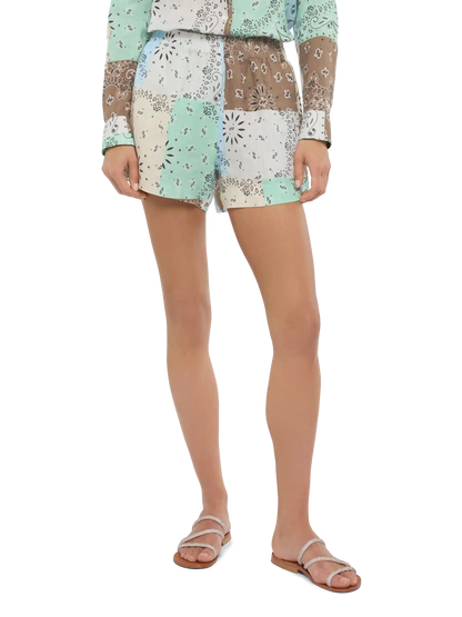 Meave linen pull up shorts with bandanna patch print
