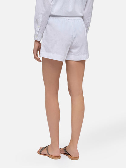 Meave white seersucker cotton pull-up shorts