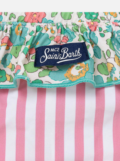 Melly ruffled swim briefs with Betsy patch print | MADE WITH LIBERTY FABRIC