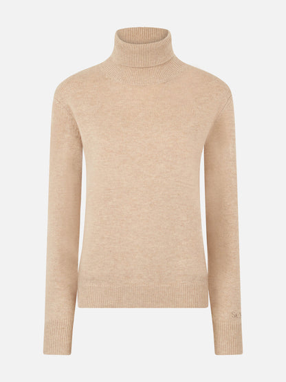 Woman beige pure cashmere turtleneck sweater Moody