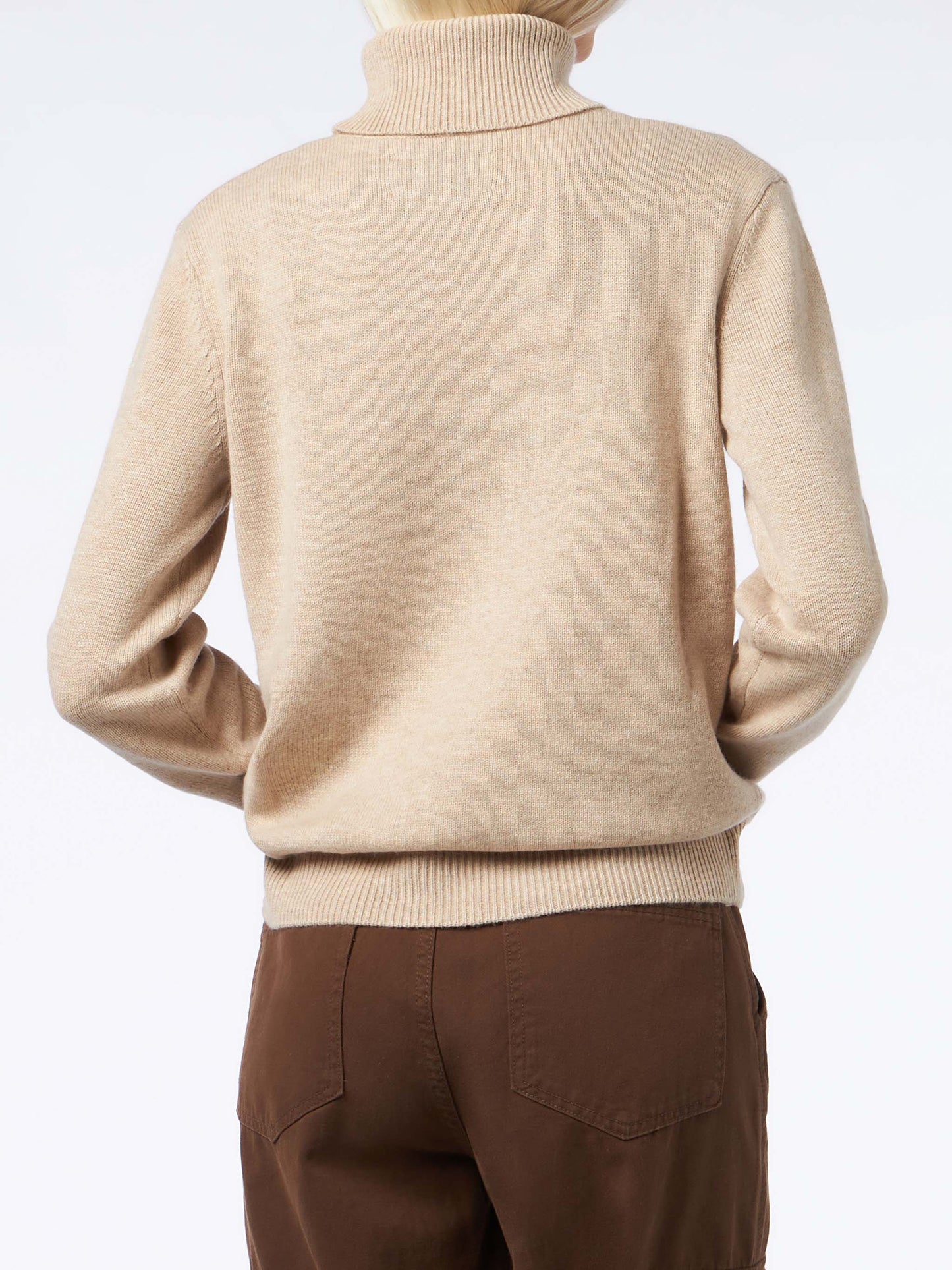 Woman beige pure cashmere turtleneck sweater Moody