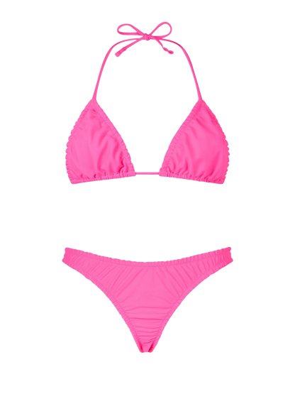 Woman ruffled fluo pink triangle bikini Nilly Nalu