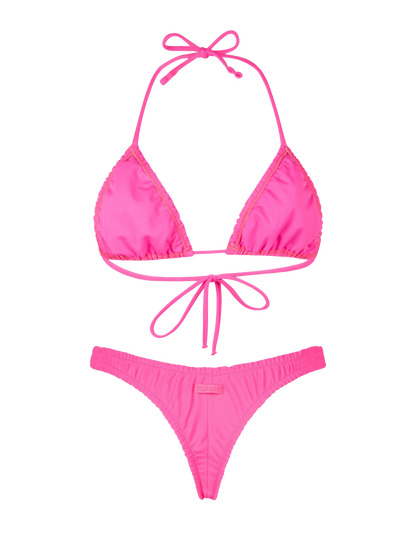 Woman ruffled fluo pink triangle bikini Nilly Nalu