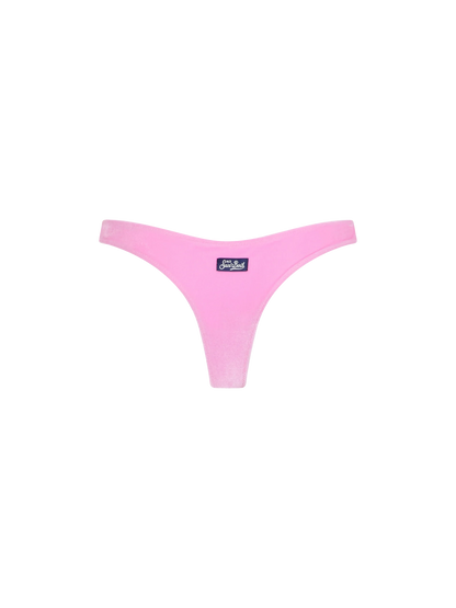 Woman pink velvet cheeky swim briefs Naomi