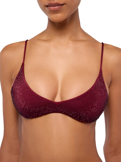 Paloma burgundy scoop bralette with rhinestone embellishment