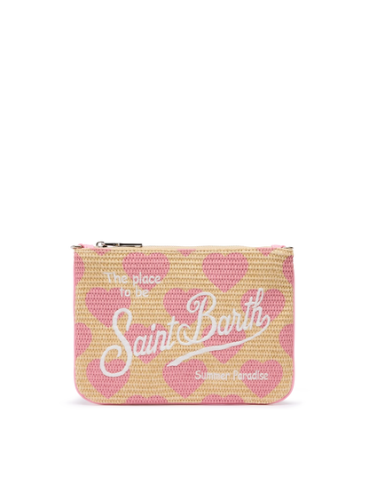 Parisienne Straw effect pouch bag with hearts print