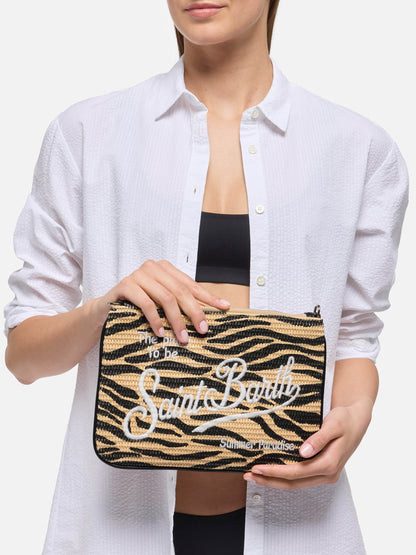 Parisienne Straw effect pouch bag with zebra print