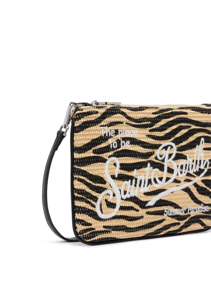 Parisienne Straw effect pouch bag with zebra print