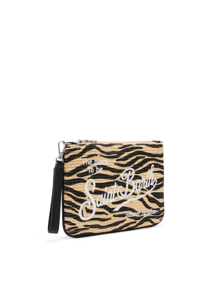 Parisienne Straw effect pouch bag with zebra print