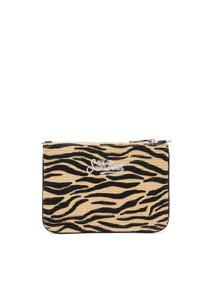 Parisienne Straw effect pouch bag with zebra print