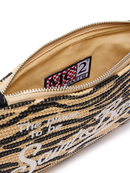 Parisienne Straw effect pouch bag with zebra print