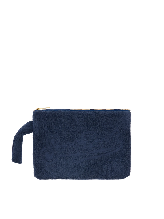 Navy blue Pareasy pochette with jacquard Saint Barth logo