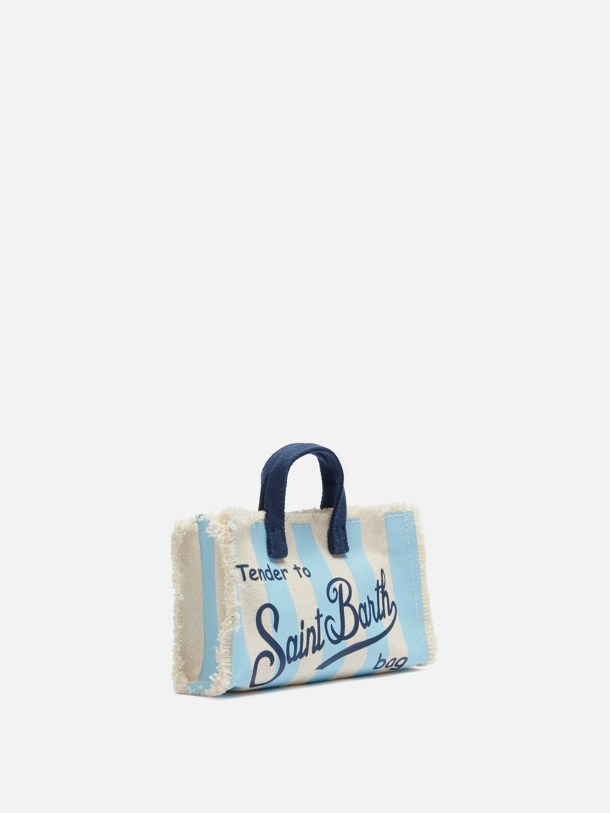 Cotton canvas Phone Bag with light blue striped print - MC2 Saint Barth