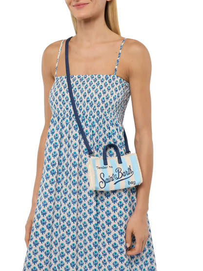 Cotton canvas Phone Bag with light blue striped print - MC2 Saint Barth