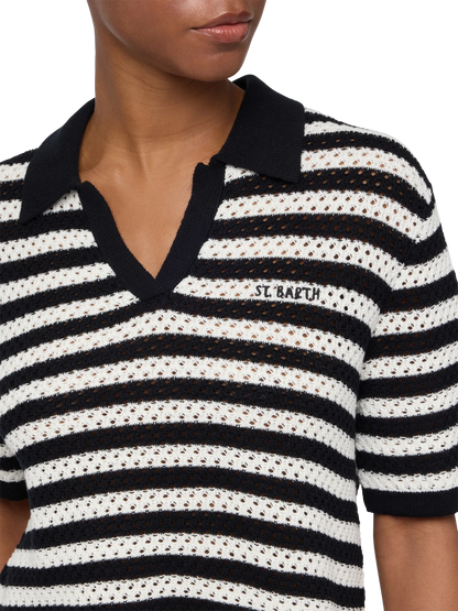 Pixie black striped knit polo