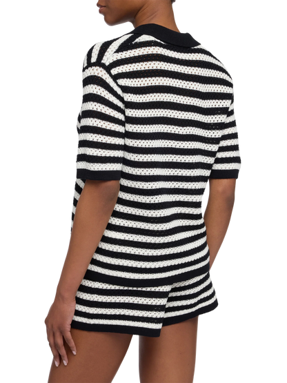 Pixie black striped knit polo