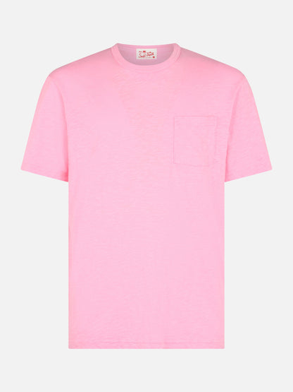 Man pink flamed cotton t-shirt President with embroidery