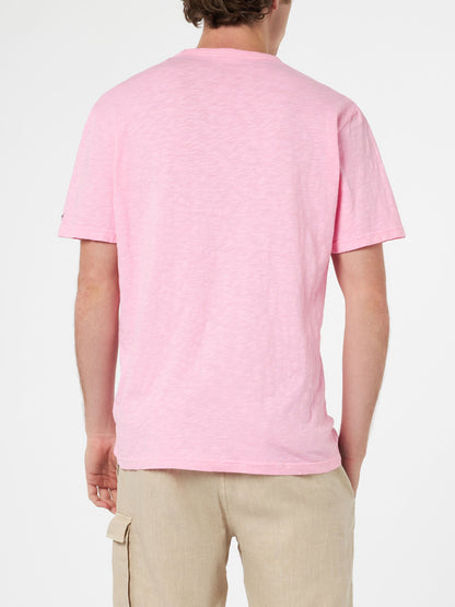 Man pink flamed cotton t-shirt President with embroidery