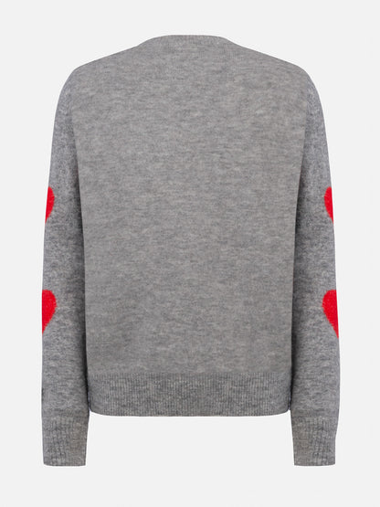 Woman grey sweater New Queen Kissene frega embroidery