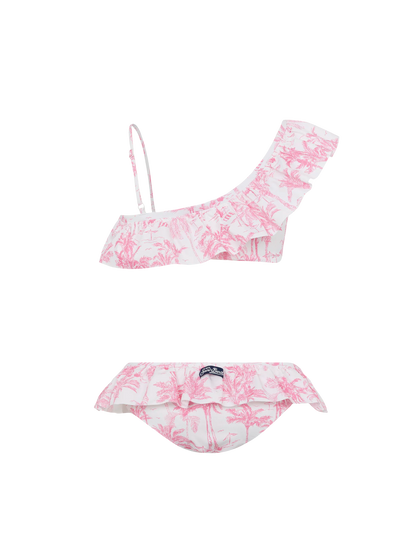 Rey one shoulder ruffled bikini with toile de jouy print
