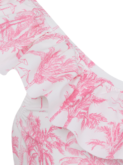 Rey one shoulder ruffled bikini with toile de jouy print