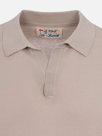 Sloan stone grey buttonless knitted polo shirt