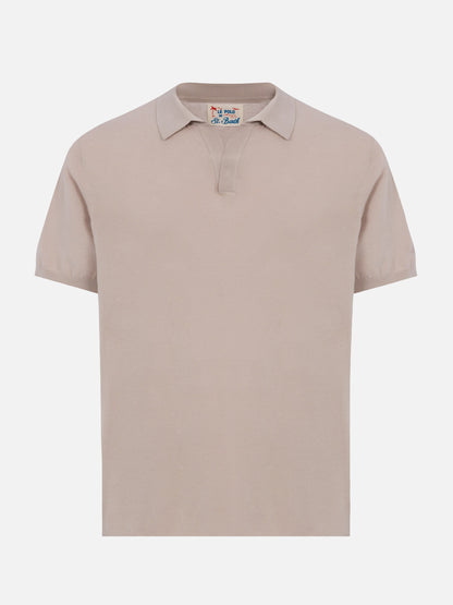 Sloan stone grey buttonless knitted polo shirt