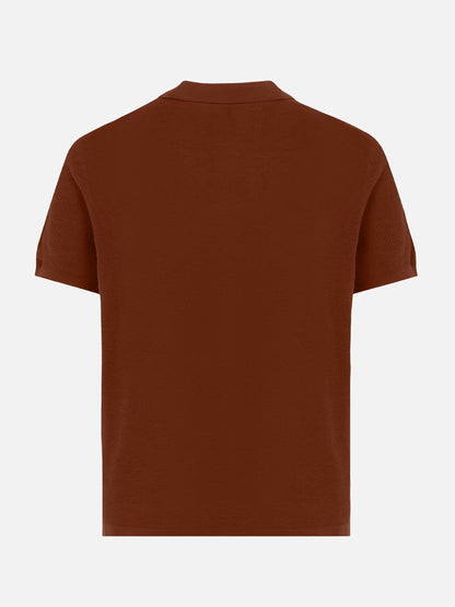 Sloan camel brown buttonless knitted polo shirt