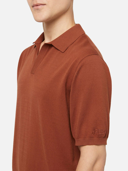 Sloan camel brown buttonless knitted polo shirt
