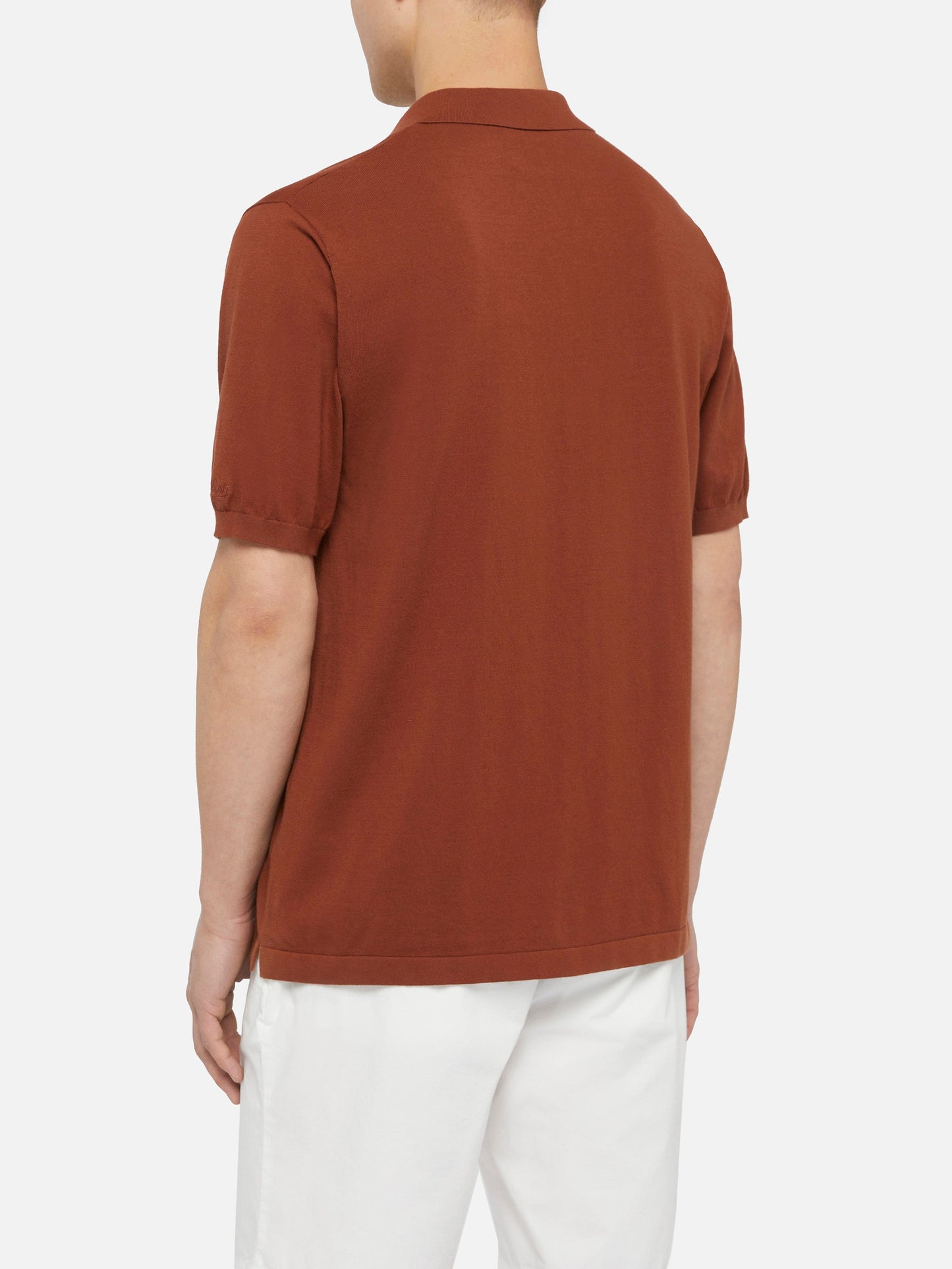 Sloan camel brown buttonless knitted polo shirt