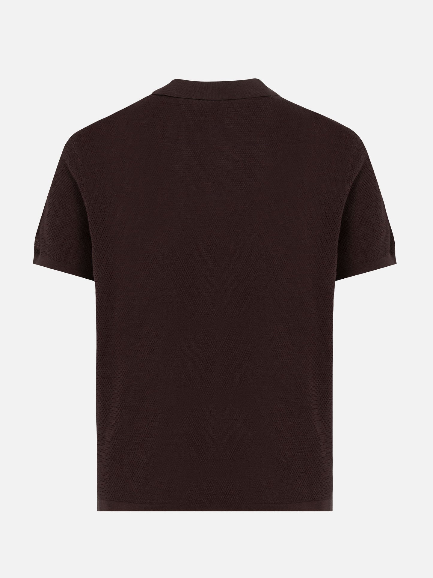 Sloan brown buttonless mesh knitted polo shirt