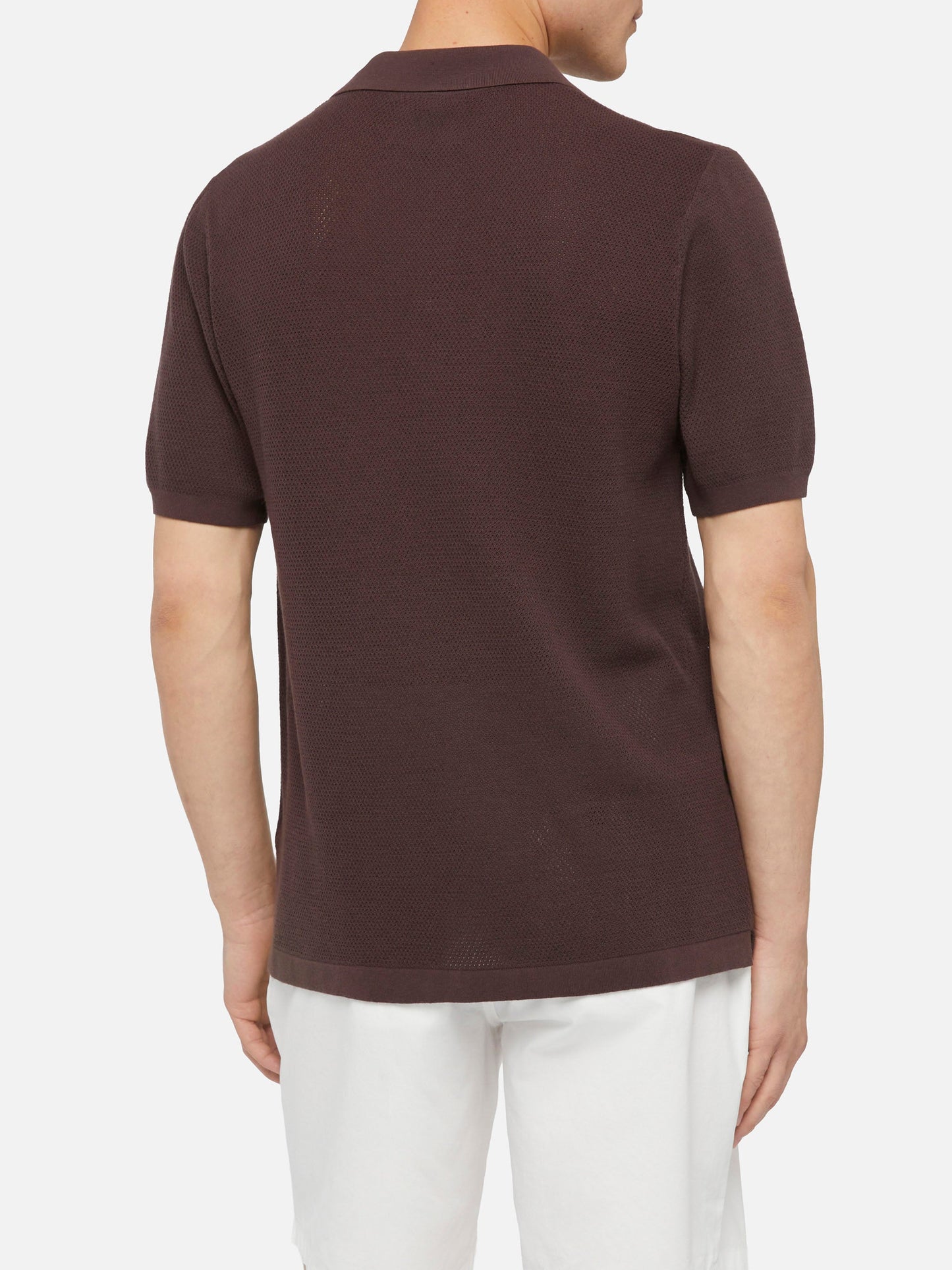 Sloan brown buttonless mesh knitted polo shirt