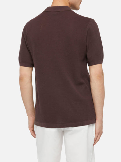Sloan brown buttonless mesh knitted polo shirt