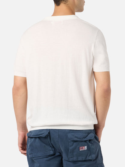 Off-cream buttonless knitted polo shirt Sloan