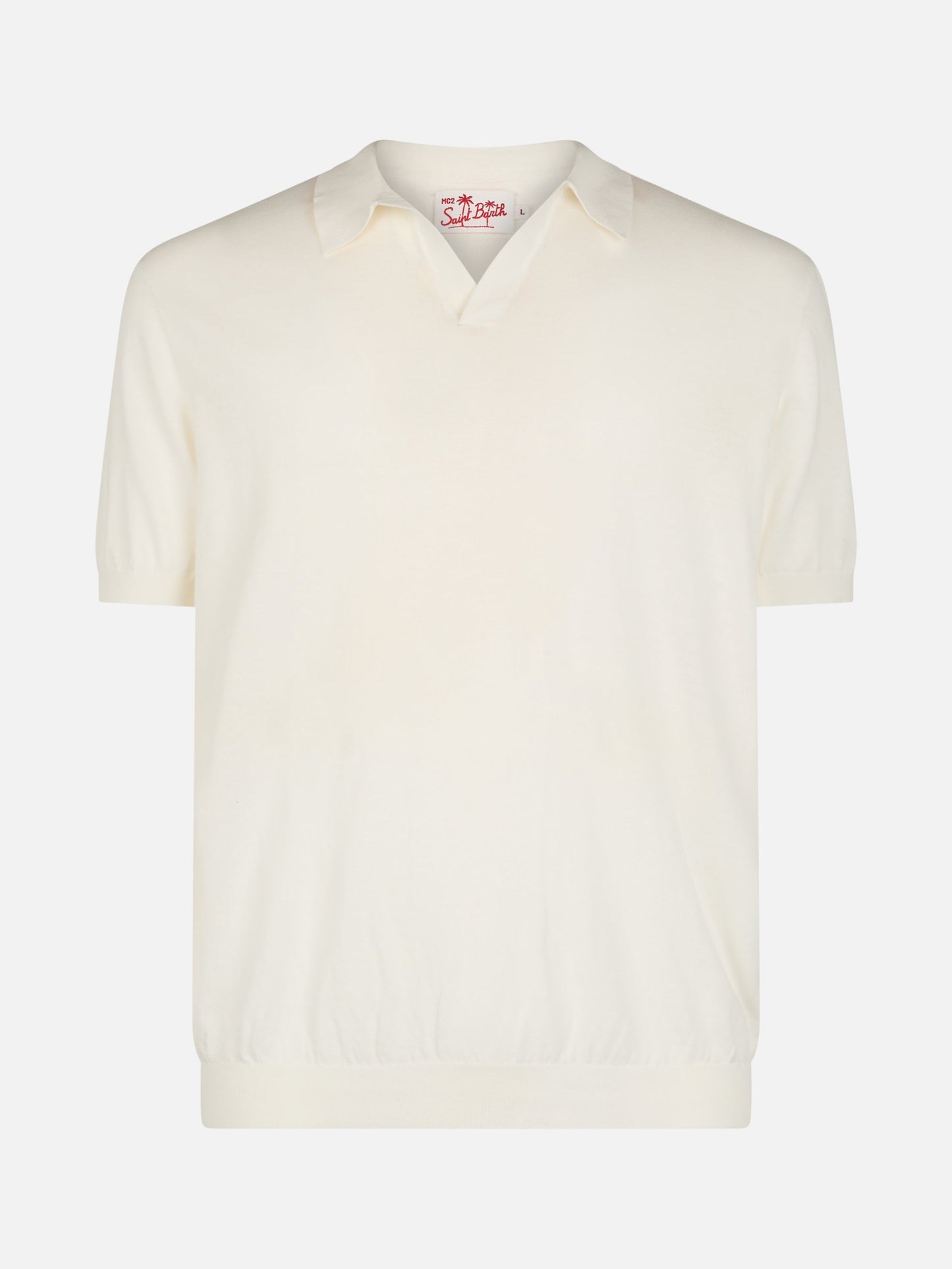 Off-cream buttonless knitted polo shirt Sloan