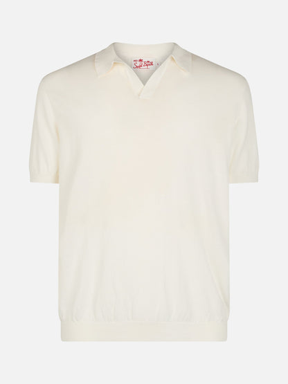 Off-cream buttonless knitted polo shirt Sloan