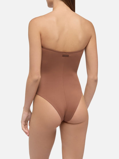 Soleil brown strapless one-piece swimsuit
