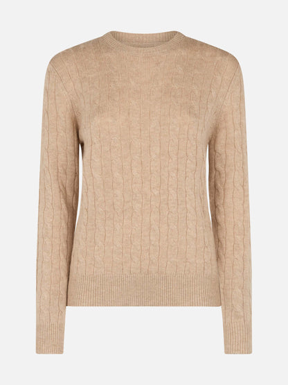 Women beige cable-knit cashmere blend sweater Sorbonne